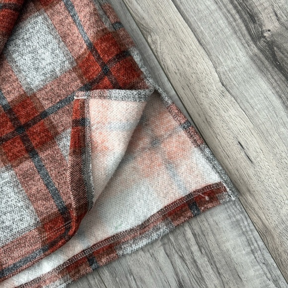 White Birch Plaid Cowl Neck Sweater Sweatshirt  Zip Detail Gray/OrangeSz L - Picture 3 of 7